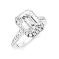 1/2 Ctw Emerald Shape Round Cut Diamond Halo Semi-Mount Engagement Ring in 14K White Gold