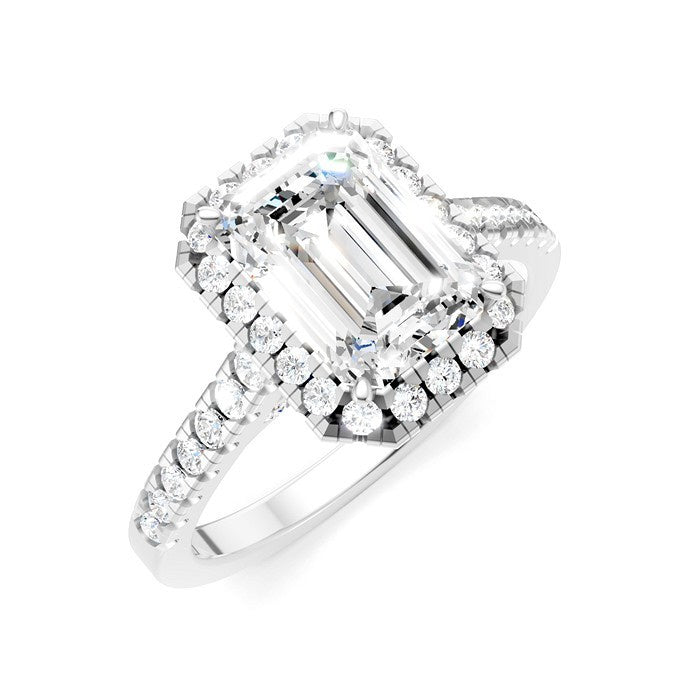 1/2 Ctw Emerald Shape Round Cut Diamond Halo Semi-Mount Engagement Ring in 14K White Gold