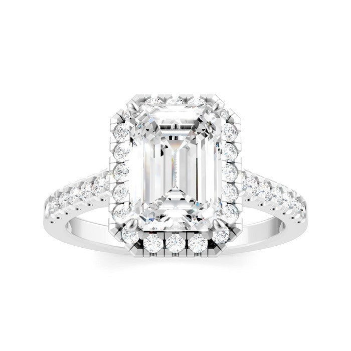 1/2 Ctw Emerald Shape Round Cut Diamond Halo Semi-Mount Engagement Ring in 14K White Gold