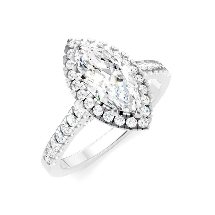 1/2 Ctw Marquise Shape Round Cut Diamond Halo Semi-Mount Engagement Ring in 14K White Gold