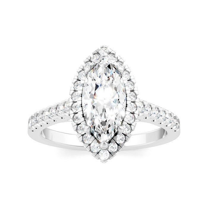 1/2 Ctw Marquise Shape Round Cut Diamond Halo Semi-Mount Engagement Ring in 14K White Gold