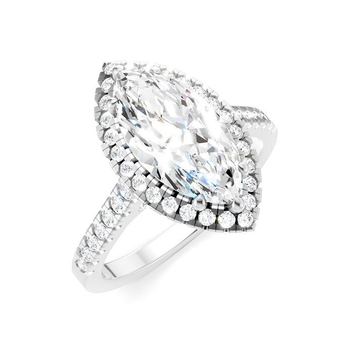 1/2 Ctw Marquise Shape Round Cut Diamond Halo Semi-Mount Engagement Ring in 14K White Gold