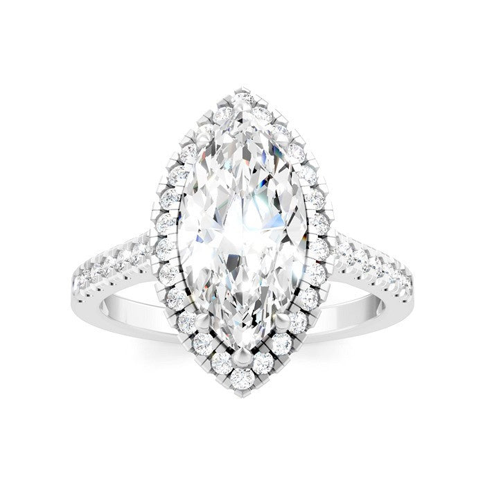 1/2 Ctw Marquise Shape Round Cut Diamond Halo Semi-Mount Engagement Ring in 14K White Gold