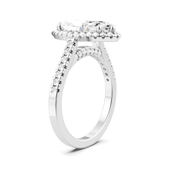 1/2 Ctw Marquise Shape Round Cut Diamond Halo Semi-Mount Engagement Ring in 14K White Gold
