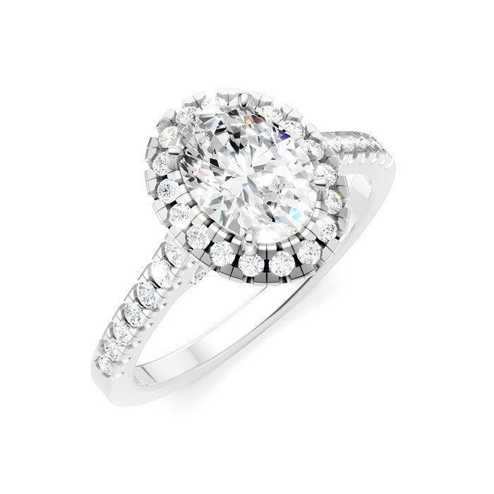 1/2 Ctw Oval Shape Round Cut Diamond Halo Semi-Mount Engagement Ring in 14K White Gold