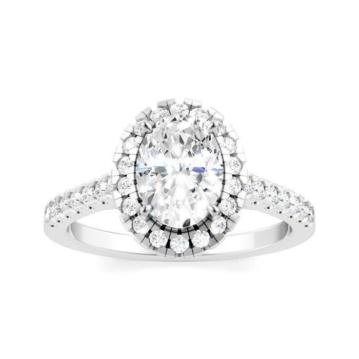 1/2 Ctw Oval Shape Round Cut Diamond Halo Semi-Mount Engagement Ring in 14K White Gold