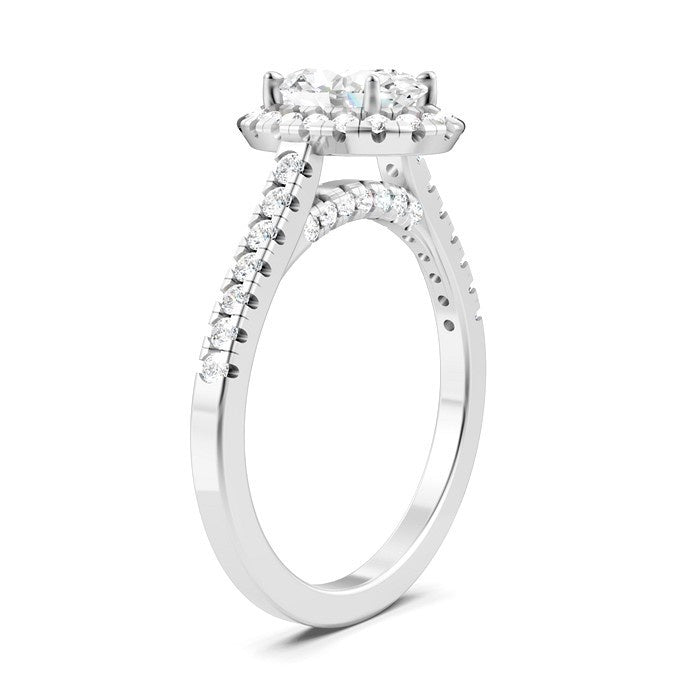 1/2 Ctw Oval Shape Round Cut Diamond Halo Semi-Mount Engagement Ring in 14K White Gold