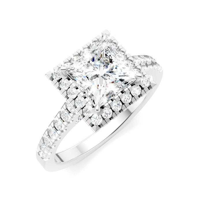 1/2 Ctw Princess Shape Round Cut Diamond Halo Semi-Mount Engagement Ring in 14K White Gold