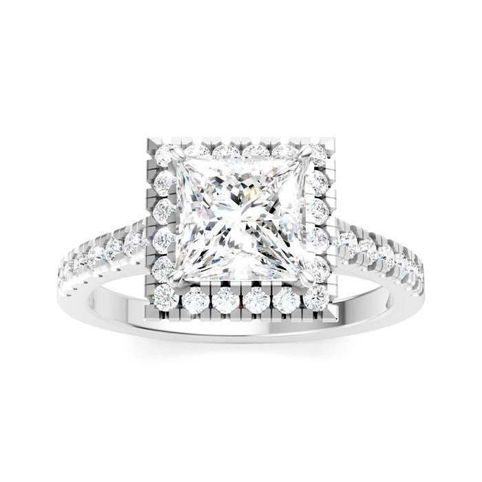 1/2 Ctw Princess Shape Round Cut Diamond Halo Semi-Mount Engagement Ring in 14K White Gold