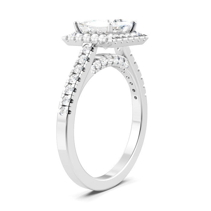 1/2 Ctw Princess Shape Round Cut Diamond Halo Semi-Mount Engagement Ring in 14K White Gold