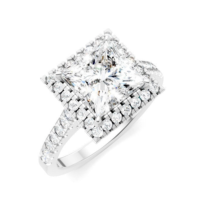 1/2 Ctw Princess Shape Round Cut Diamond Halo Semi-Mount Engagement Ring in 14K White Gold