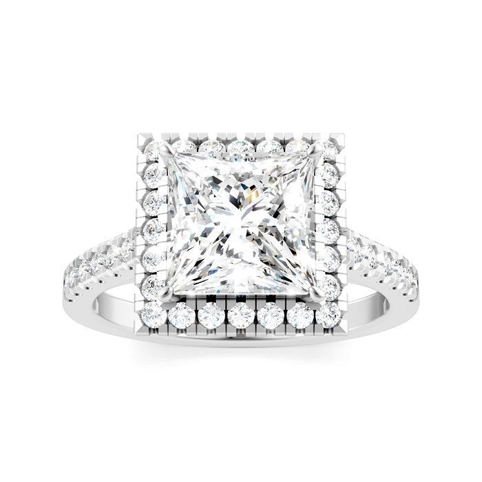 1/2 Ctw Princess Shape Round Cut Diamond Halo Semi-Mount Engagement Ring in 14K White Gold