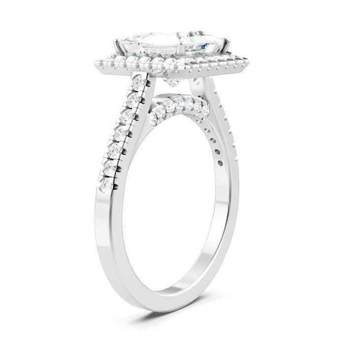 1/2 Ctw Princess Shape Round Cut Diamond Halo Semi-Mount Engagement Ring in 14K White Gold