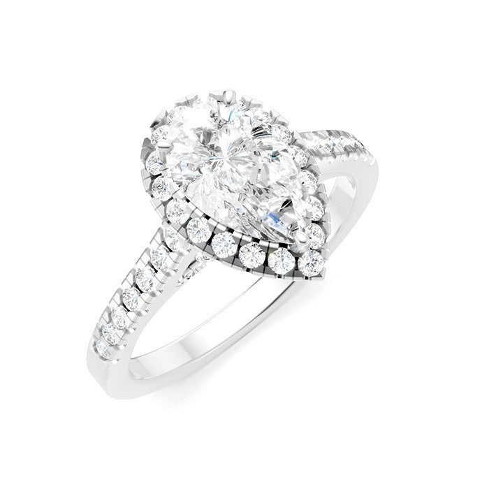 1/2 Ctw Pear Shape Round Cut Diamond Halo Semi-Mount Engagement Ring in 14K White Gold