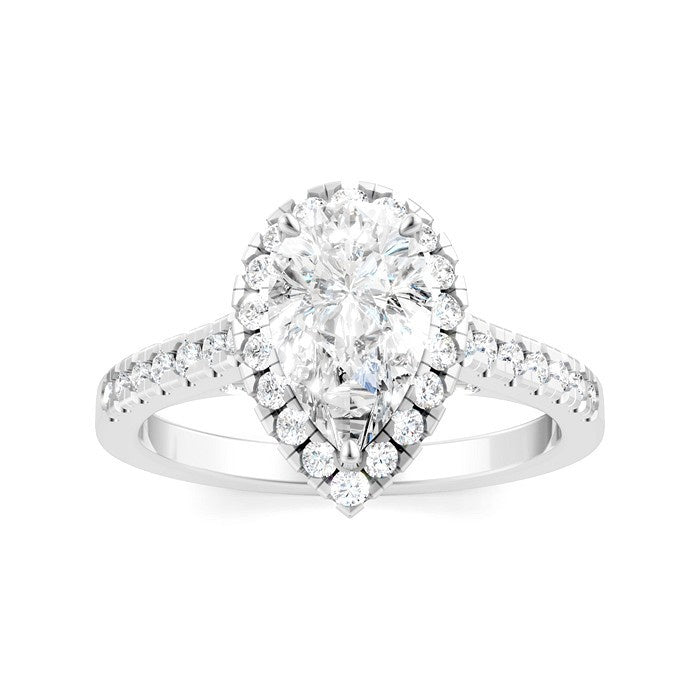 1/2 Ctw Pear Shape Round Cut Diamond Halo Semi-Mount Engagement Ring in 14K White Gold