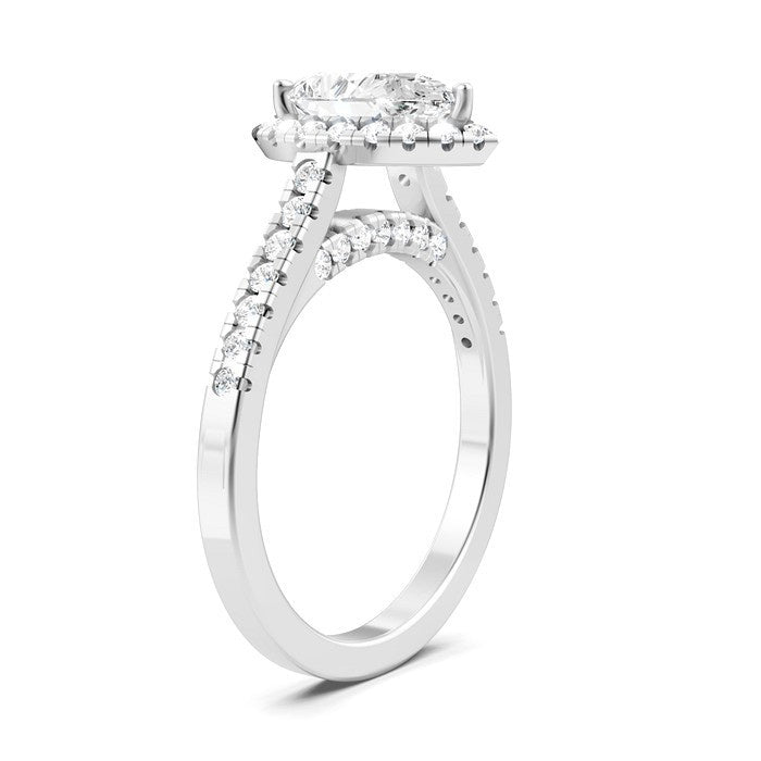 1/2 Ctw Pear Shape Round Cut Diamond Halo Semi-Mount Engagement Ring in 14K White Gold