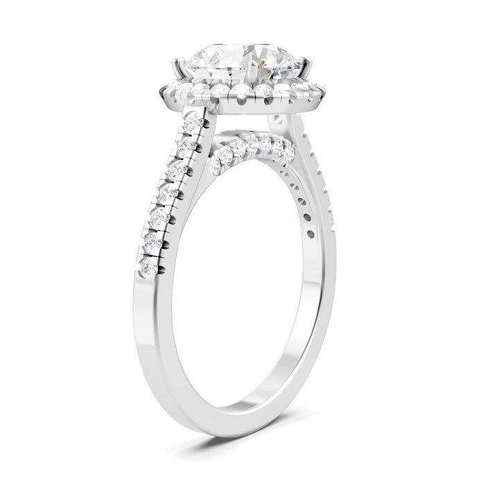 1/2 Ctw Circular Shape Round Cut Diamond Halo Semi-Mount Engagement Ring in 14K White Gold