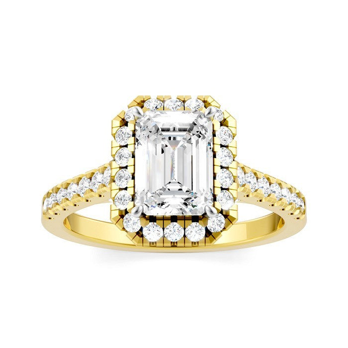 1/2 Ctw Emerald Shape Round Cut Diamond Halo Semi-Mount Engagement Ring in 14K Yellow Gold