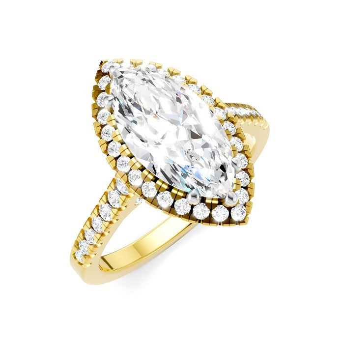 1/2 Ctw Marquise Shape Round Cut Diamond Halo Semi-Mount Engagement Ring in 14K Yellow Gold