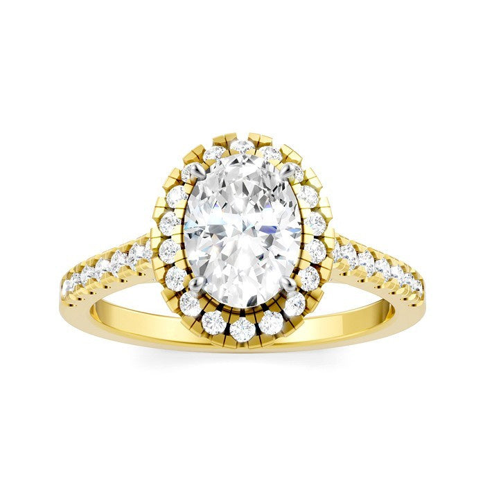 1/2 Ctw Oval Shape Round Cut Diamond Halo Semi-Mount Engagement Ring in 14K Yellow Gold