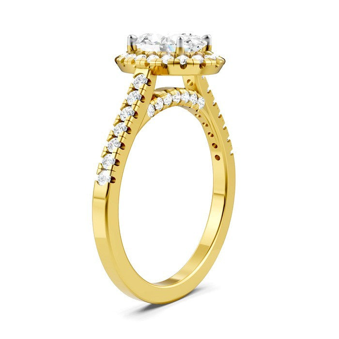 1/2 Ctw Oval Shape Round Cut Diamond Halo Semi-Mount Engagement Ring in 14K Yellow Gold