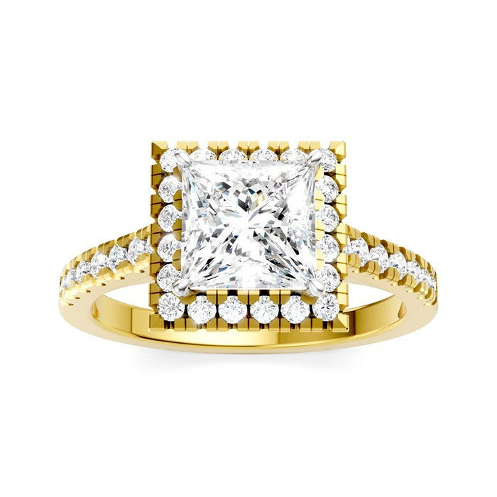 1/2 Ctw Princess Shape Round Cut Diamond Halo Semi-Mount Engagement Ring in 14K Yellow Gold