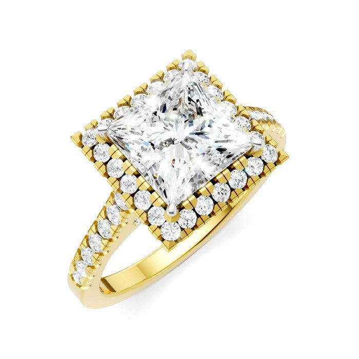 1/2 Ctw Princess Shape Round Cut Diamond Halo Semi-Mount Engagement Ring in 14K Yellow Gold