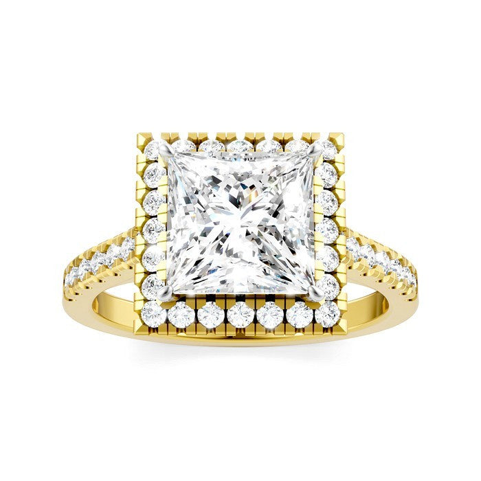 1/2 Ctw Princess Shape Round Cut Diamond Halo Semi-Mount Engagement Ring in 14K Yellow Gold