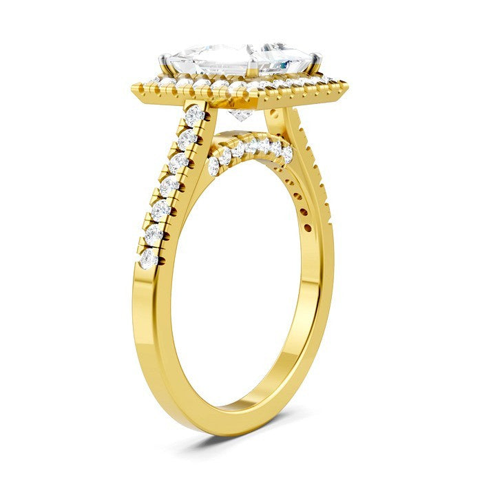1/2 Ctw Princess Shape Round Cut Diamond Halo Semi-Mount Engagement Ring in 14K Yellow Gold