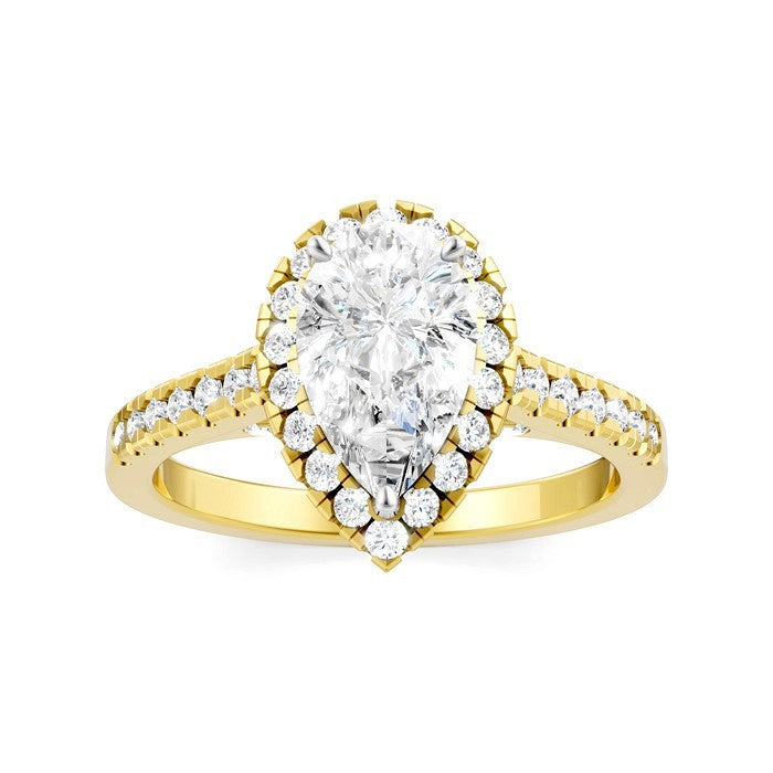 1/2 Ctw Pear Shape Round Cut Diamond Halo Semi-Mount Engagement Ring in 14K Yellow Gold