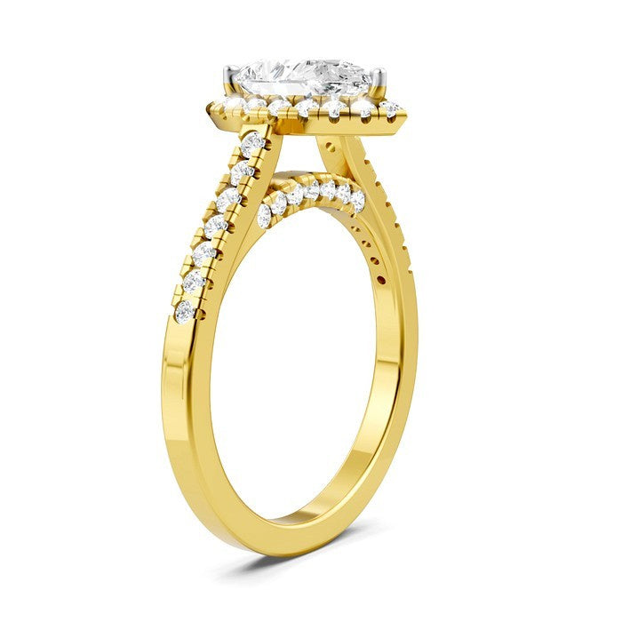1/2 Ctw Pear Shape Round Cut Diamond Halo Semi-Mount Engagement Ring in 14K Yellow Gold