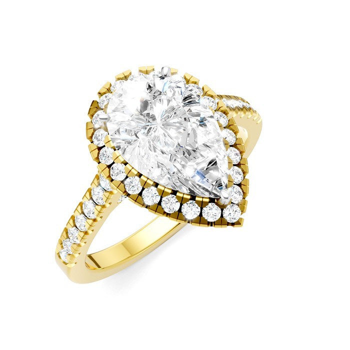 1/2 Ctw Pear Shape Round Cut Diamond Halo Semi-Mount Engagement Ring in 14K Yellow Gold