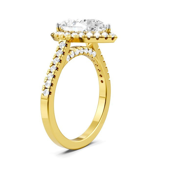 1/2 Ctw Pear Shape Round Cut Diamond Halo Semi-Mount Engagement Ring in 14K Yellow Gold