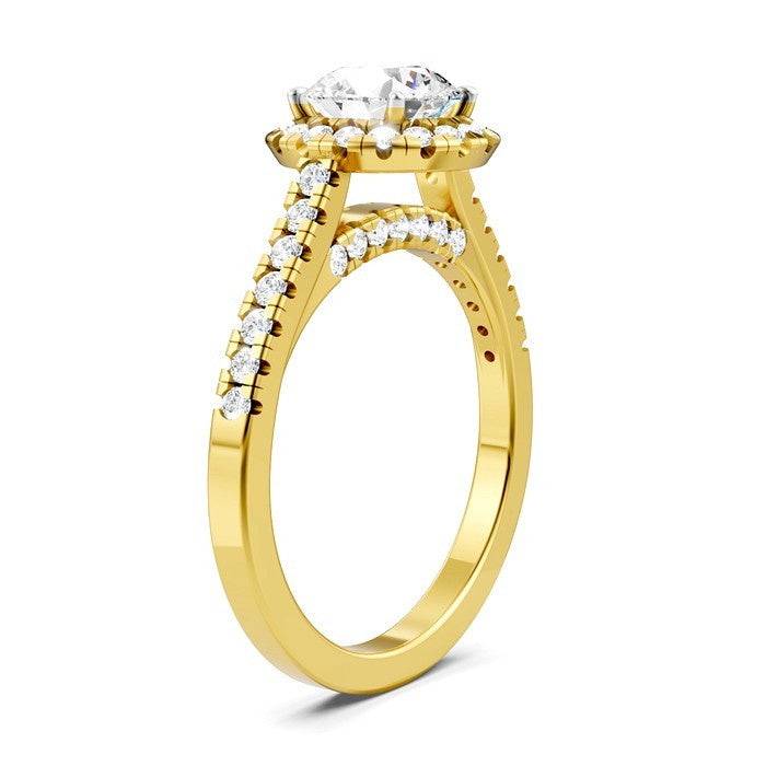 1/2 Ctw Round Shape Round Cut Diamond Halo Semi-Mount Engagement Ring in 14K Yellow Gold