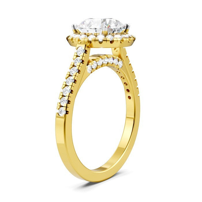 1/2 Ctw Round Shape Round Cut Diamond Halo Semi-Mount Engagement Ring in 14K Yellow Gold