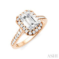 1/2 Ctw Emerald Shape Round Cut Diamond Halo Semi-Mount Engagement Ring in 14K Rose Gold