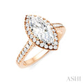 1/2 Ctw Marquise Shape Round Cut Diamond Halo Semi-Mount Engagement Ring in 14K Rose Gold