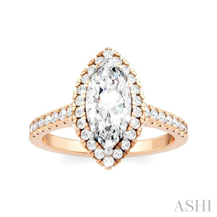 1/2 Ctw Marquise Shape Round Cut Diamond Halo Semi-Mount Engagement Ring in 14K Rose Gold