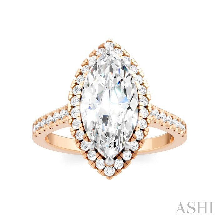 1/2 Ctw Marquise Shape Round Cut Diamond Halo Semi-Mount Engagement Ring in 14K Rose Gold