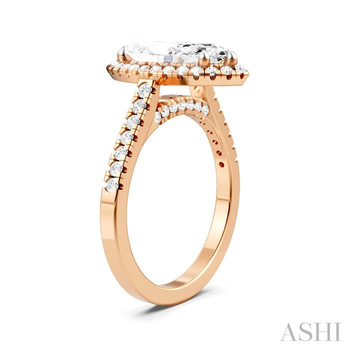 1/2 Ctw Marquise Shape Round Cut Diamond Halo Semi-Mount Engagement Ring in 14K Rose Gold