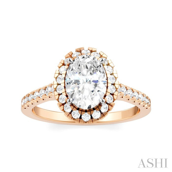 1/2 Ctw Oval Shape Round Cut Diamond Halo Semi-Mount Engagement Ring in 14K Rose Gold