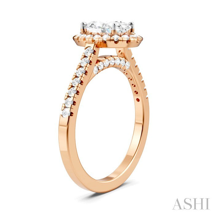 1/2 Ctw Oval Shape Round Cut Diamond Halo Semi-Mount Engagement Ring in 14K Rose Gold