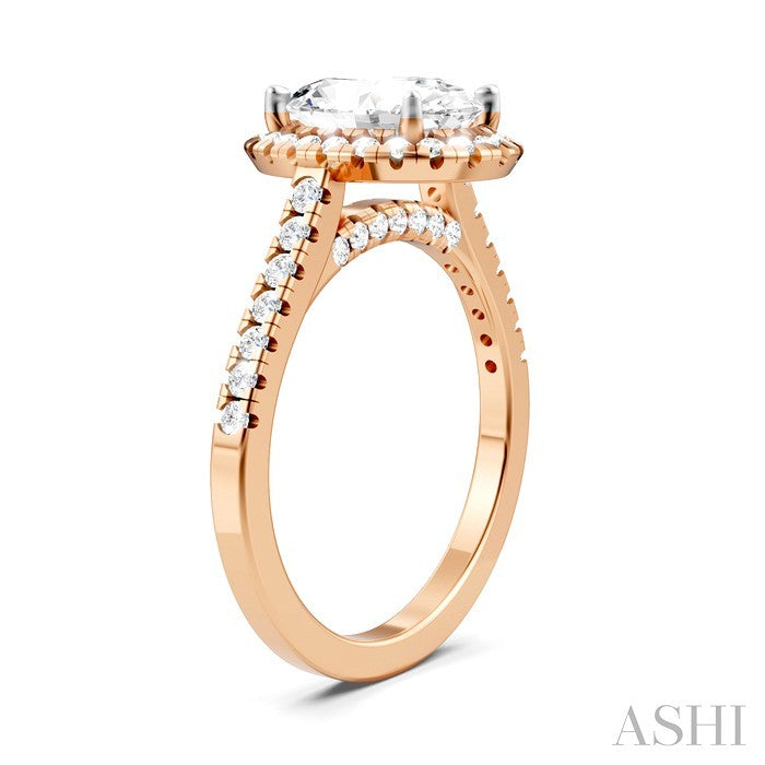 1/2 Ctw Oval Shape Round Cut Diamond Halo Semi-Mount Engagement Ring in 14K Rose Gold
