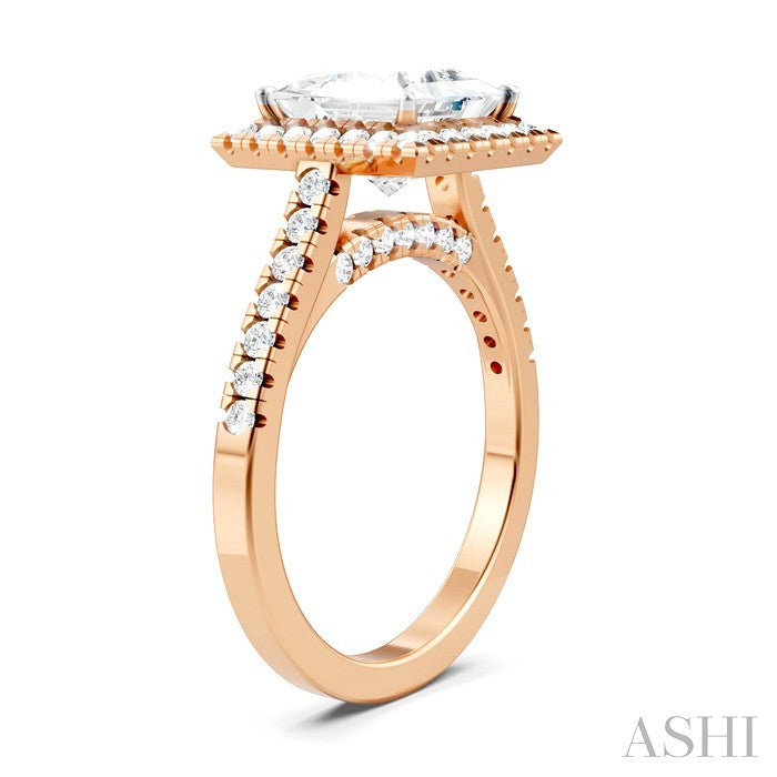 1/2 Ctw Princess Shape Round Cut Diamond Halo Semi-Mount Engagement Ring in 14K Rose Gold