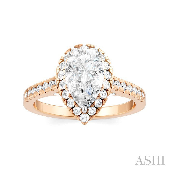 1/2 Ctw Pear Shape Round Cut Diamond Halo Semi-Mount Engagement Ring in 14K Rose Gold