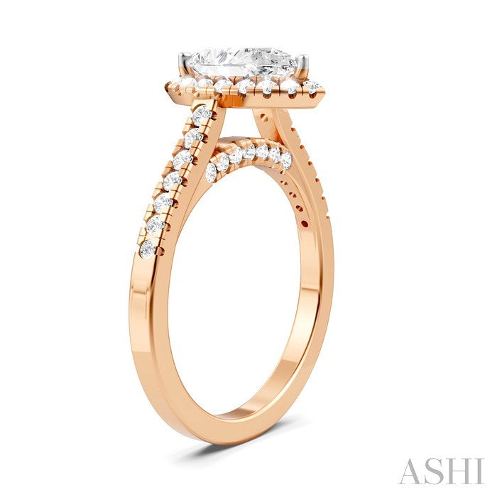 1/2 Ctw Pear Shape Round Cut Diamond Halo Semi-Mount Engagement Ring in 14K Rose Gold