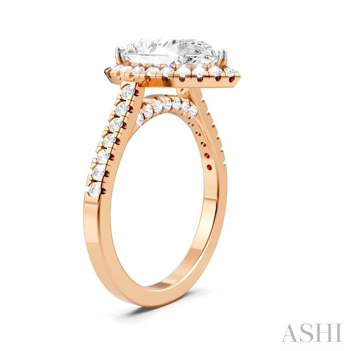 1/2 Ctw Pear Shape Round Cut Diamond Halo Semi-Mount Engagement Ring in 14K Rose Gold
