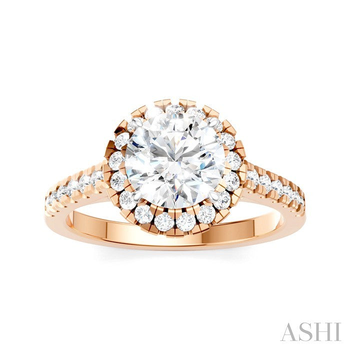 1/2 Ctw Round Shape Round Cut Diamond Halo Semi-Mount Engagement Ring in 14K Rose Gold