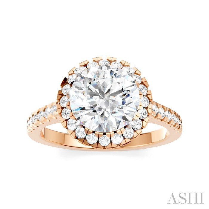 1/2 Ctw Round Shape Round Cut Diamond Halo Semi-Mount Engagement Ring in 14K Rose Gold