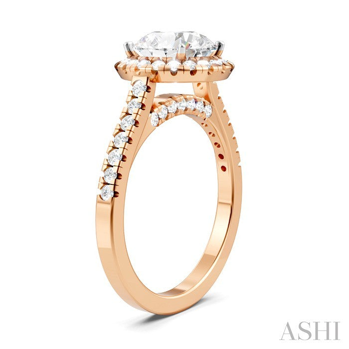 1/2 Ctw Round Shape Round Cut Diamond Halo Semi-Mount Engagement Ring in 14K Rose Gold